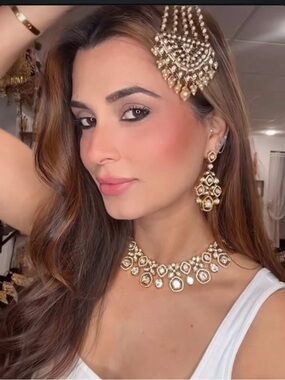 Gold-Tone Kundan Style Necklace & Earring Set - Gold